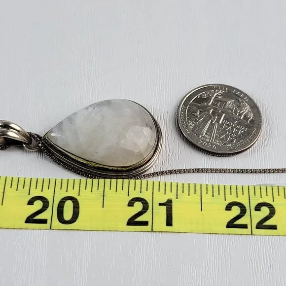 Signed Italy 925 Sterling Silver White Moonstone Pear Shape  display picture 2